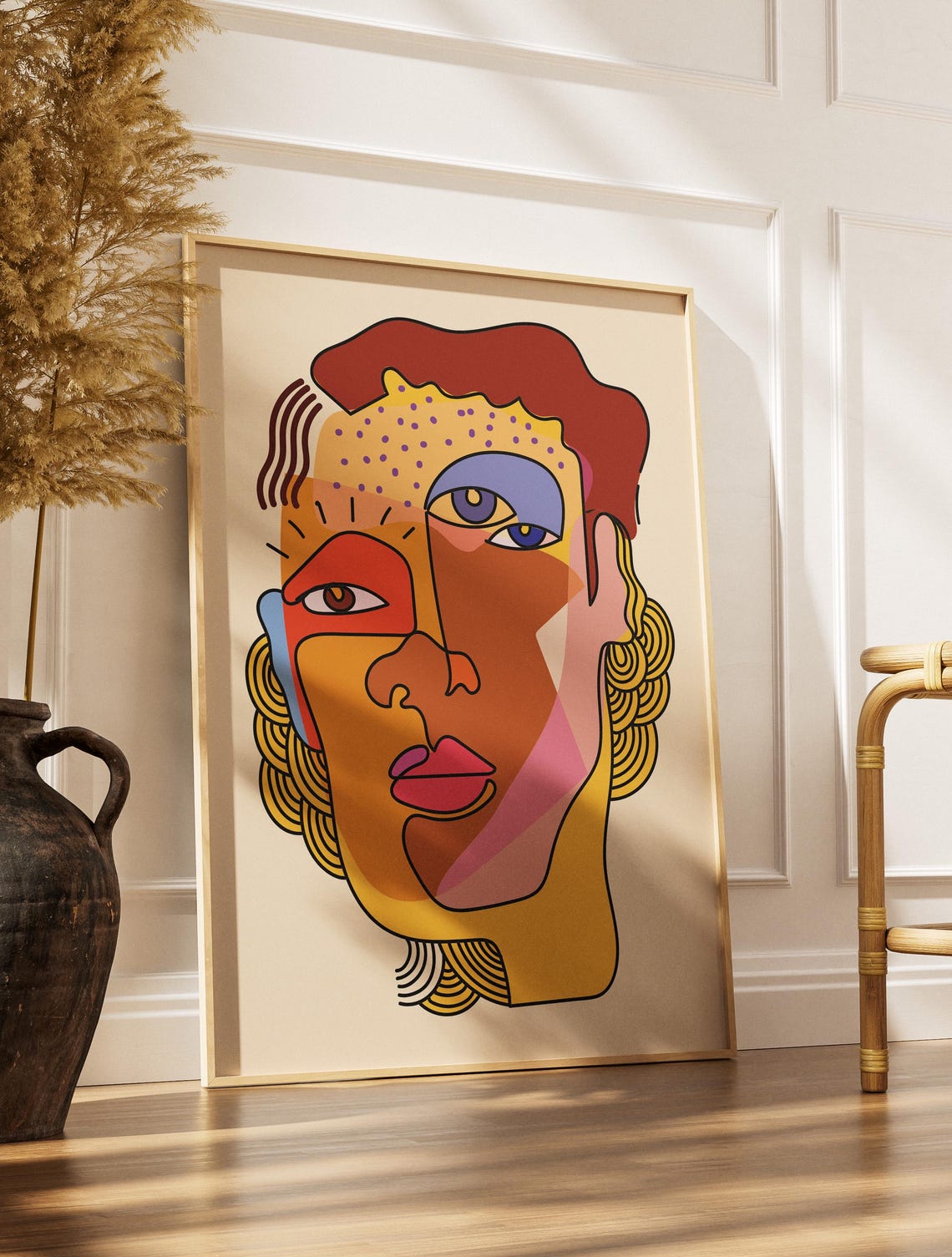 Colorful Abstract Woman Face Portrait Modern Cubist Art Poster