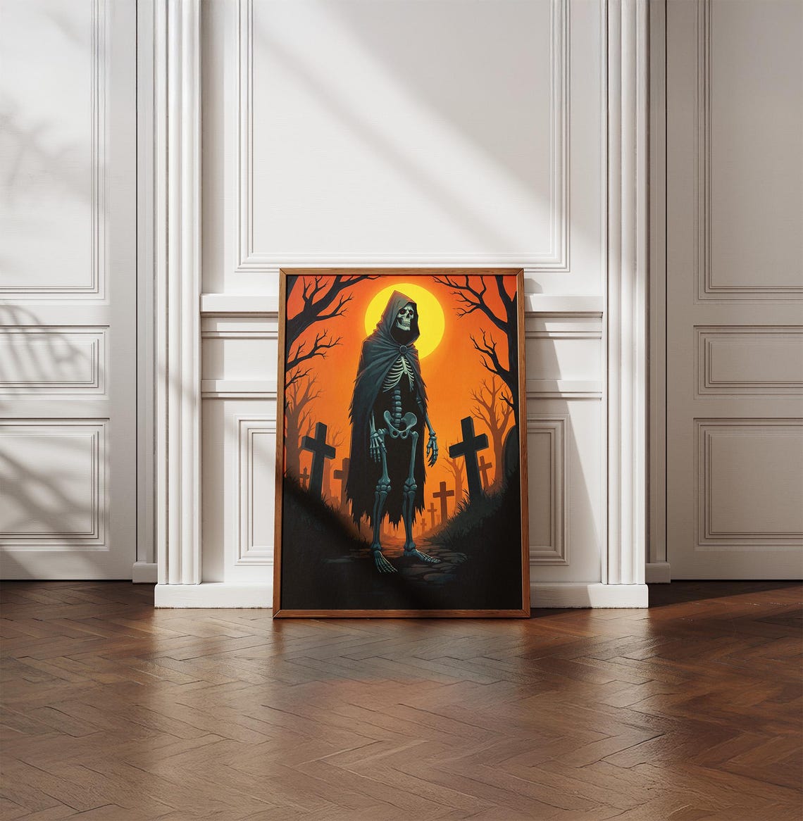 Happy Halloween Grim Reaper Cemetery Blood Orange Moon Spooky Poster