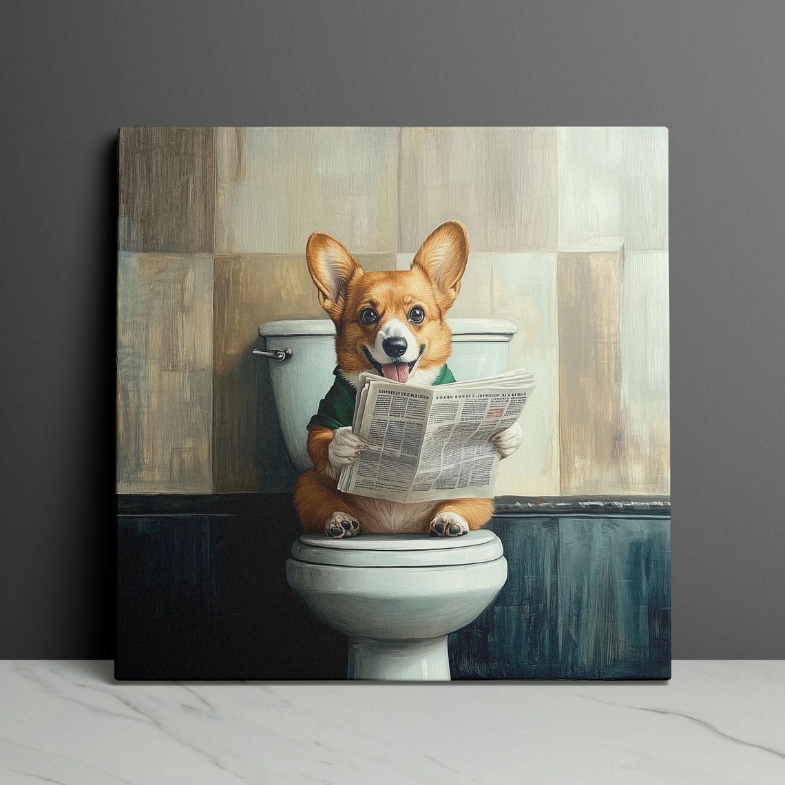 Corgi Sitting On A Toilet Reading The Newspaper Funny Bathroom Poster - Image 3