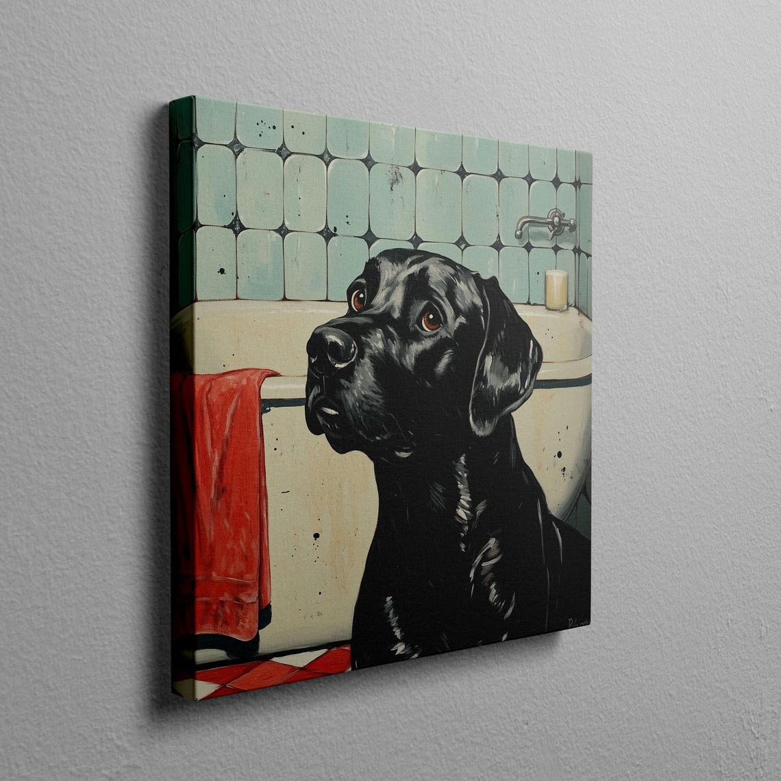Black Lab Bathing in a Retro Bathtub Funny Dog Spa Day Poster - Image 2