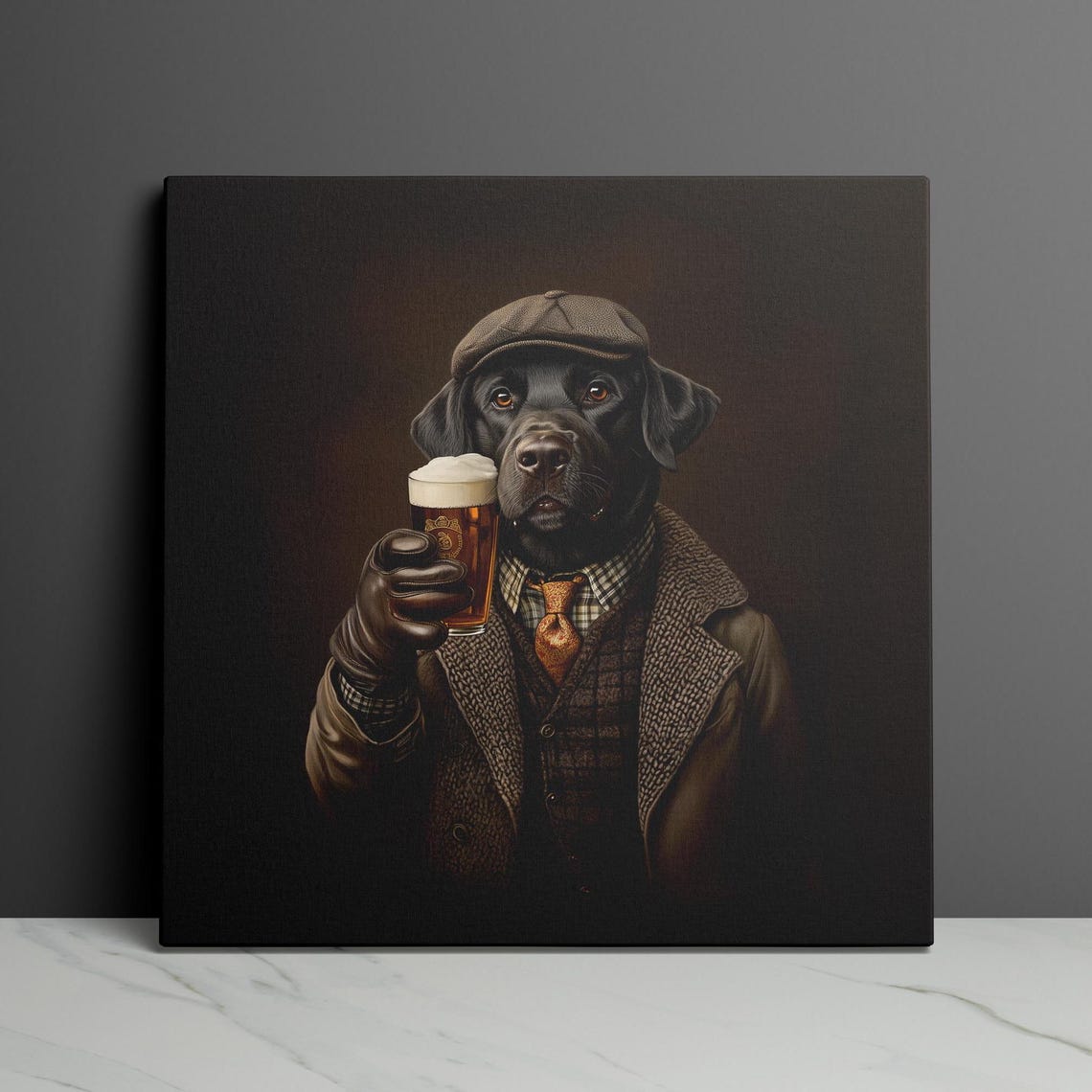 Black Lab Pub Portrait in Flat Cap With a Pint of Beer Poster - Image 3