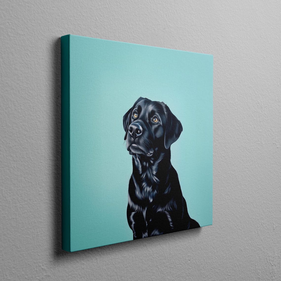 Black Labrador Retriever Portrait Dog Poster on Teal Background - Image 2