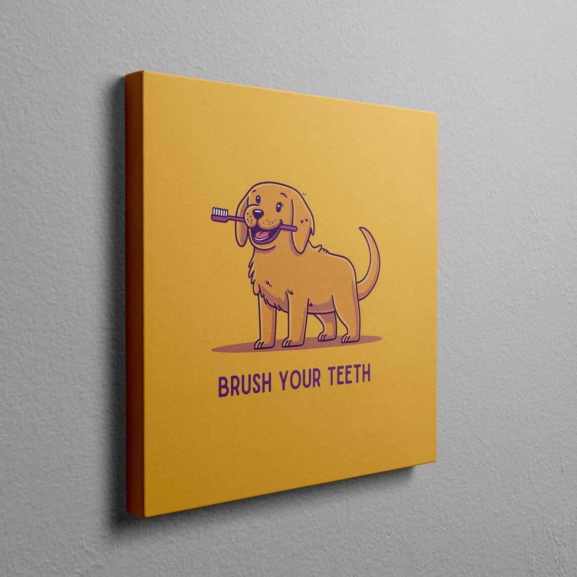 Brush Your Teeth Golden Retriever Holding Toothbrush Cartoon Poster - Image 2