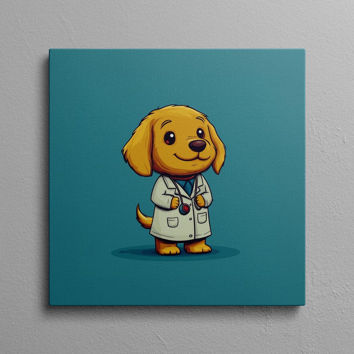 Golden Retriever Puppy Doctor in Coat Cartoon Office Art Poster