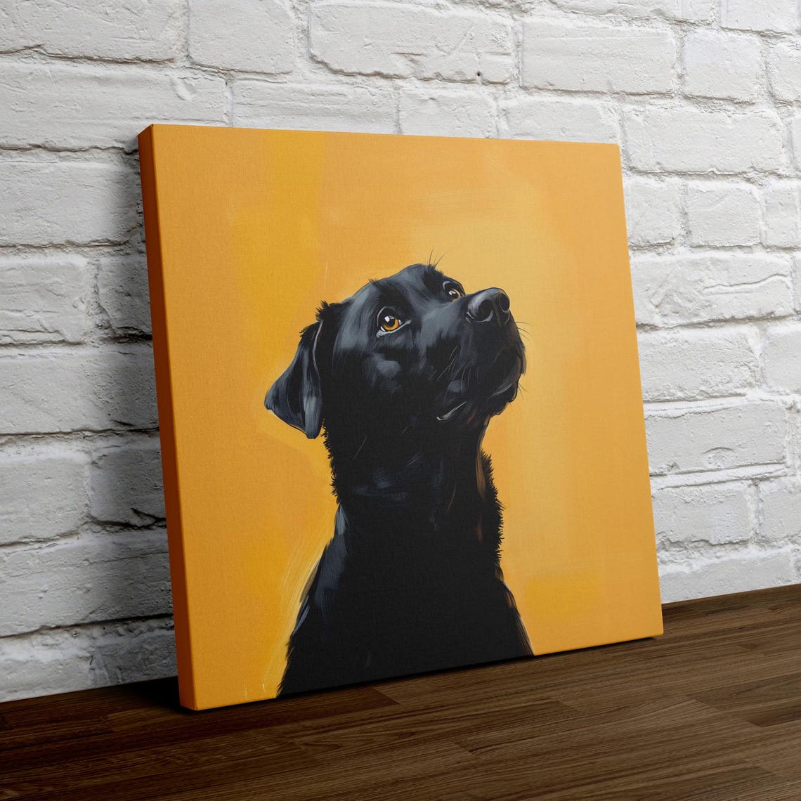 Black Lab Looking Up Amber Yellow Minimalist Portrait Poster - Image 4