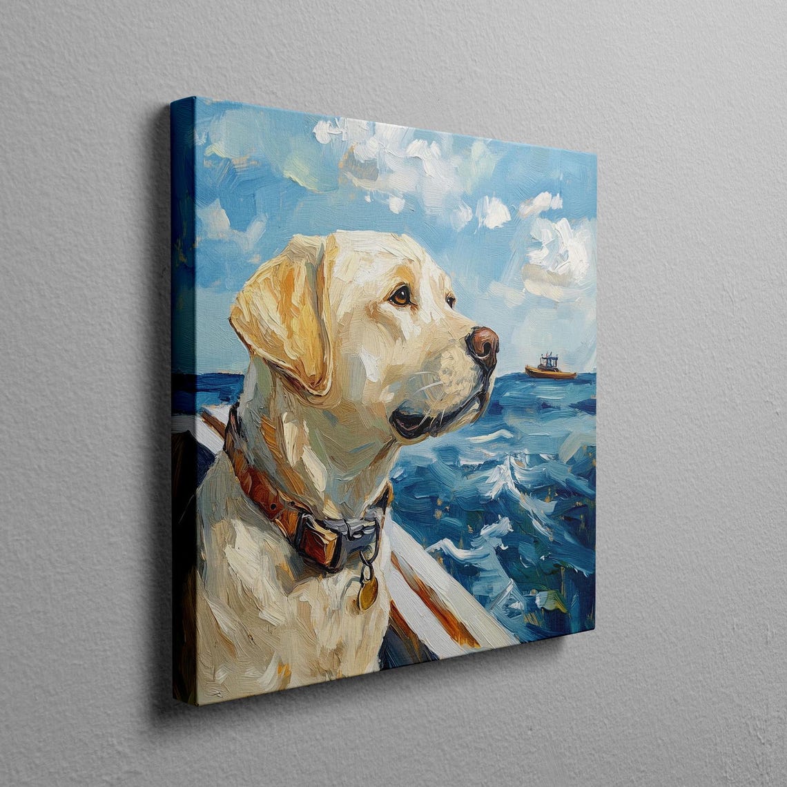 Yellow Labrador On A Boat Gazing Across The Ocean Waves Poster - Image 2