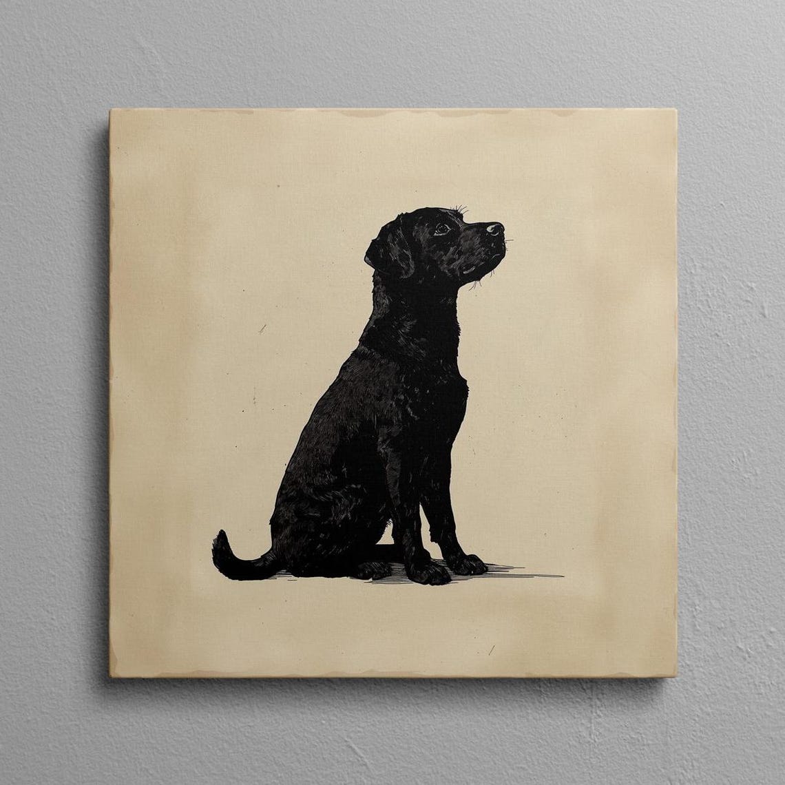 Black Labrador Sitting In Profile Minimalist Ink Style Wall Art