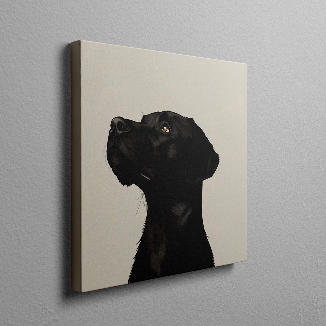 Black Labrador Minimalist Portrait Looking Up on Beige Wall Art - Image 2