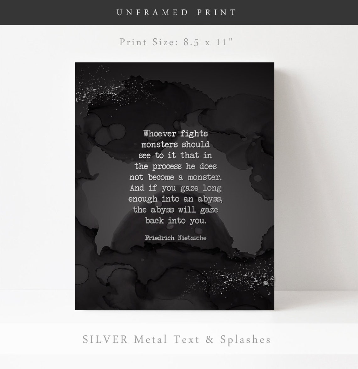 Nietzsche Gaze Into The Abyss Quote Black Ink Abstract Wall Art - Image 2