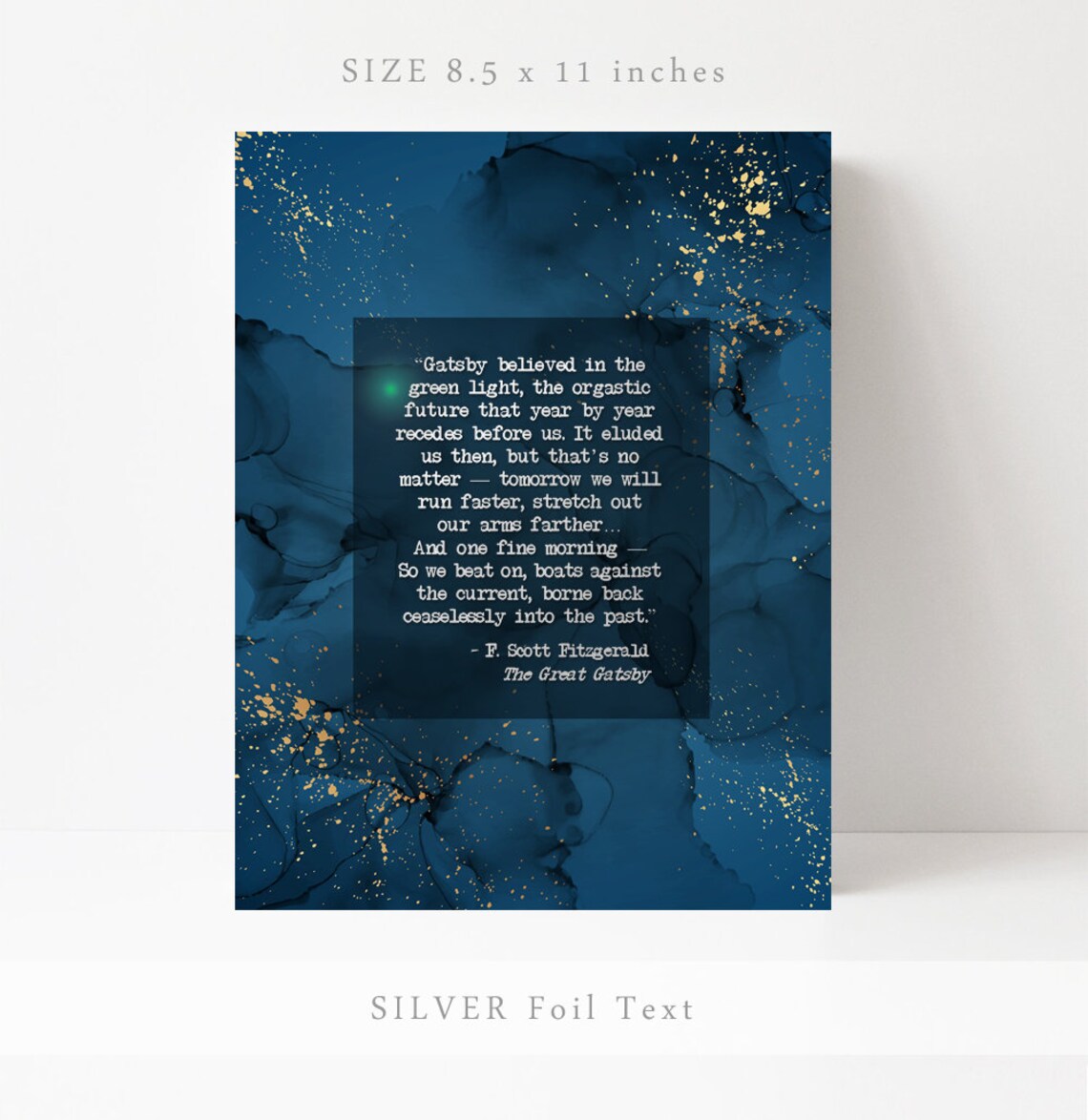 Green Light Great Gatsby Quote Teal Watercolor Literary Wall Art - Image 2