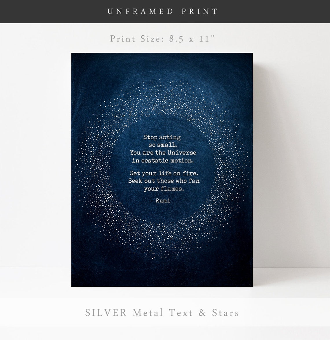 You Are The Universe Rumi Quote Gold Stardust Midnight Navy Wall Art - Image 3