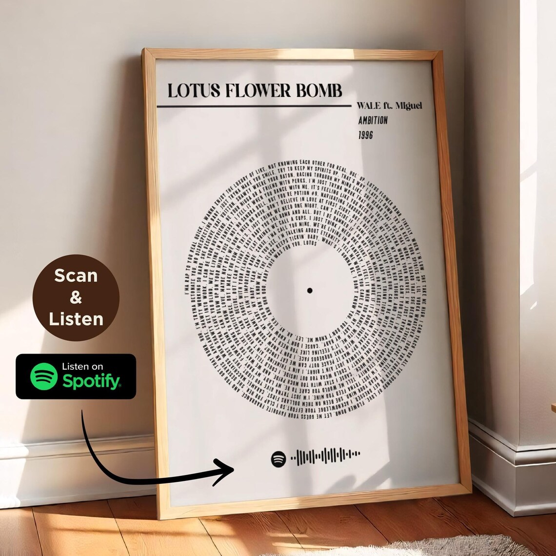 Custom Vinyl Lyrics Poster, Spotify Code Music Gift
