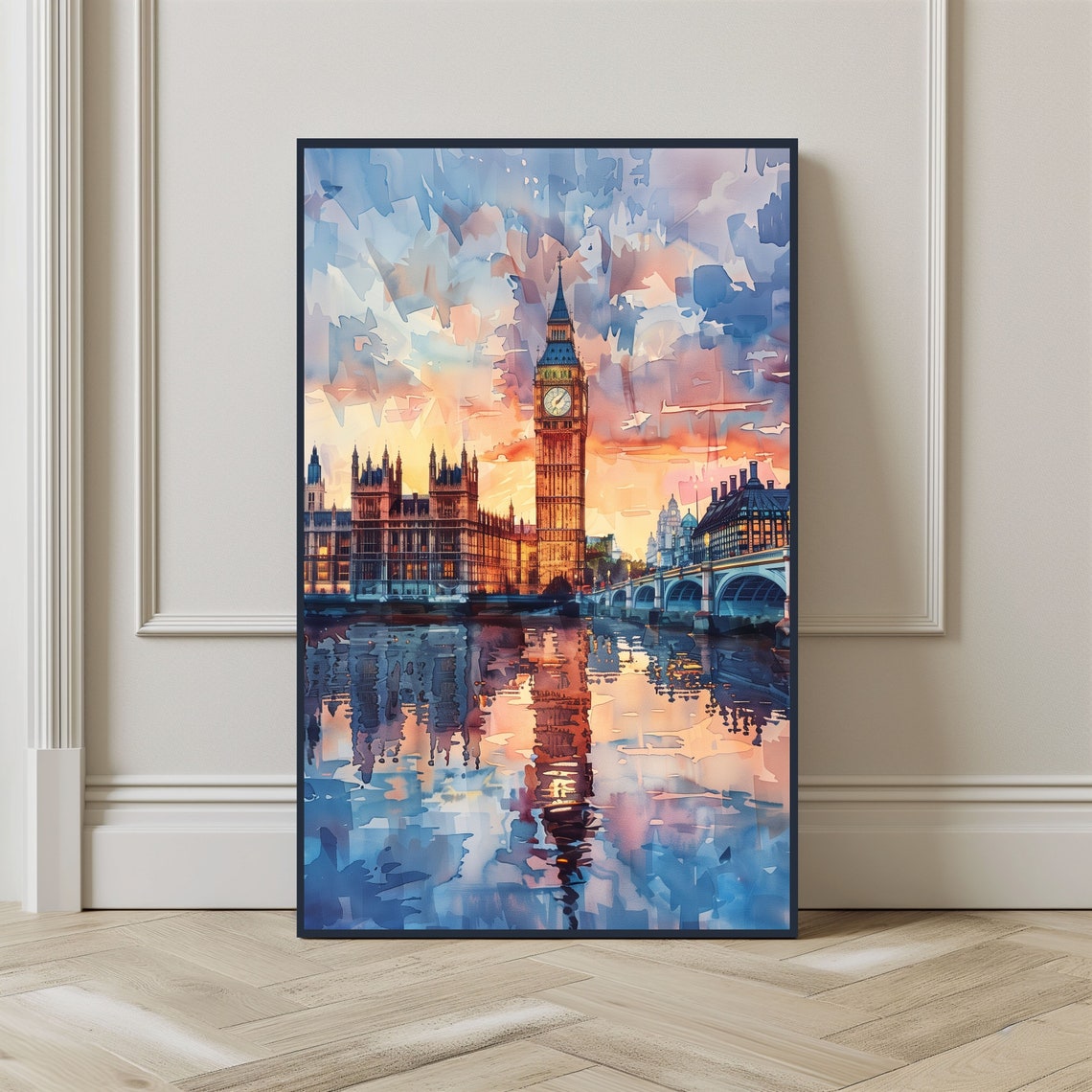 Watercolor London City Poster, Big Ben Travel Print