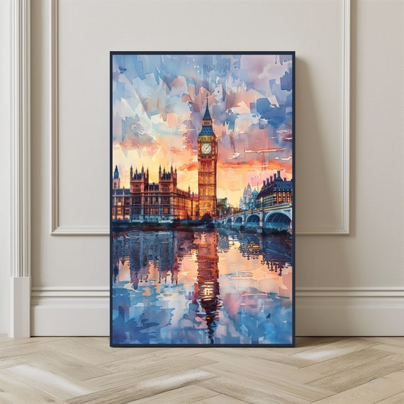 Watercolor London City Poster, Big Ben Travel Print