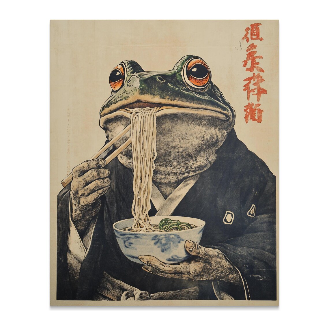 Vintage Frog In Kimono Eating Noodles Retro Japanese Ramen Art Poster - Image 2