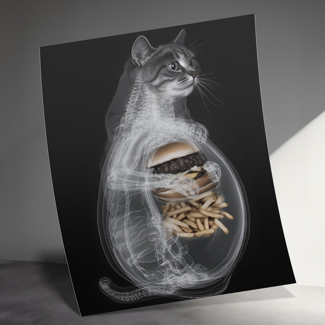 Cat X-Ray Showing Burger and Fries Inside Funny Novelty Anatomy Poster - Image 3