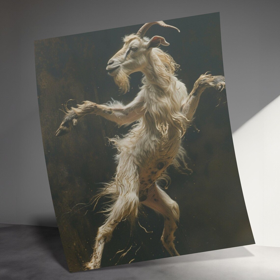 Dancing Goat Rearing Up Whimsical Farm Animal Painting Wall Poster - Image 3