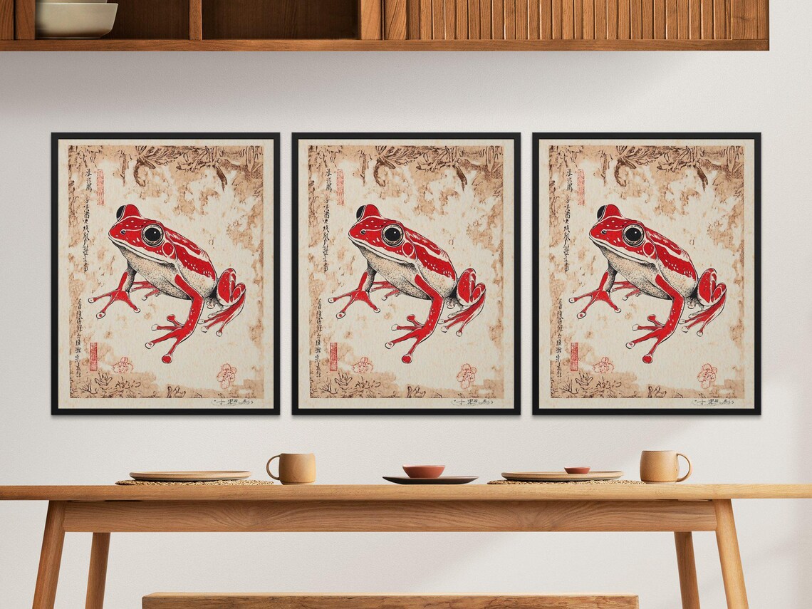 Red Frog Vintage Japanese Ink Style Traditional Wildlife Poster - Image 2