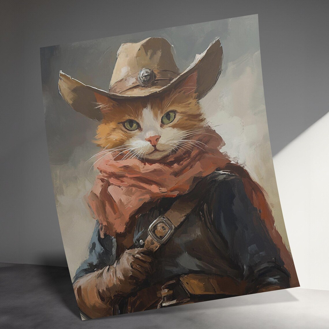 Cowboy Ginger Cat Portrait Bandana Painterly Oil Style Western Cat Poster - Image 3
