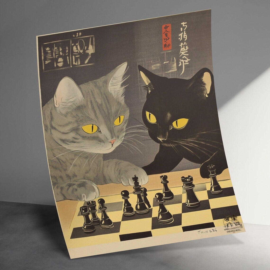 Cute Cats Playing Chess, Vintage Cat Art Print - Image 3