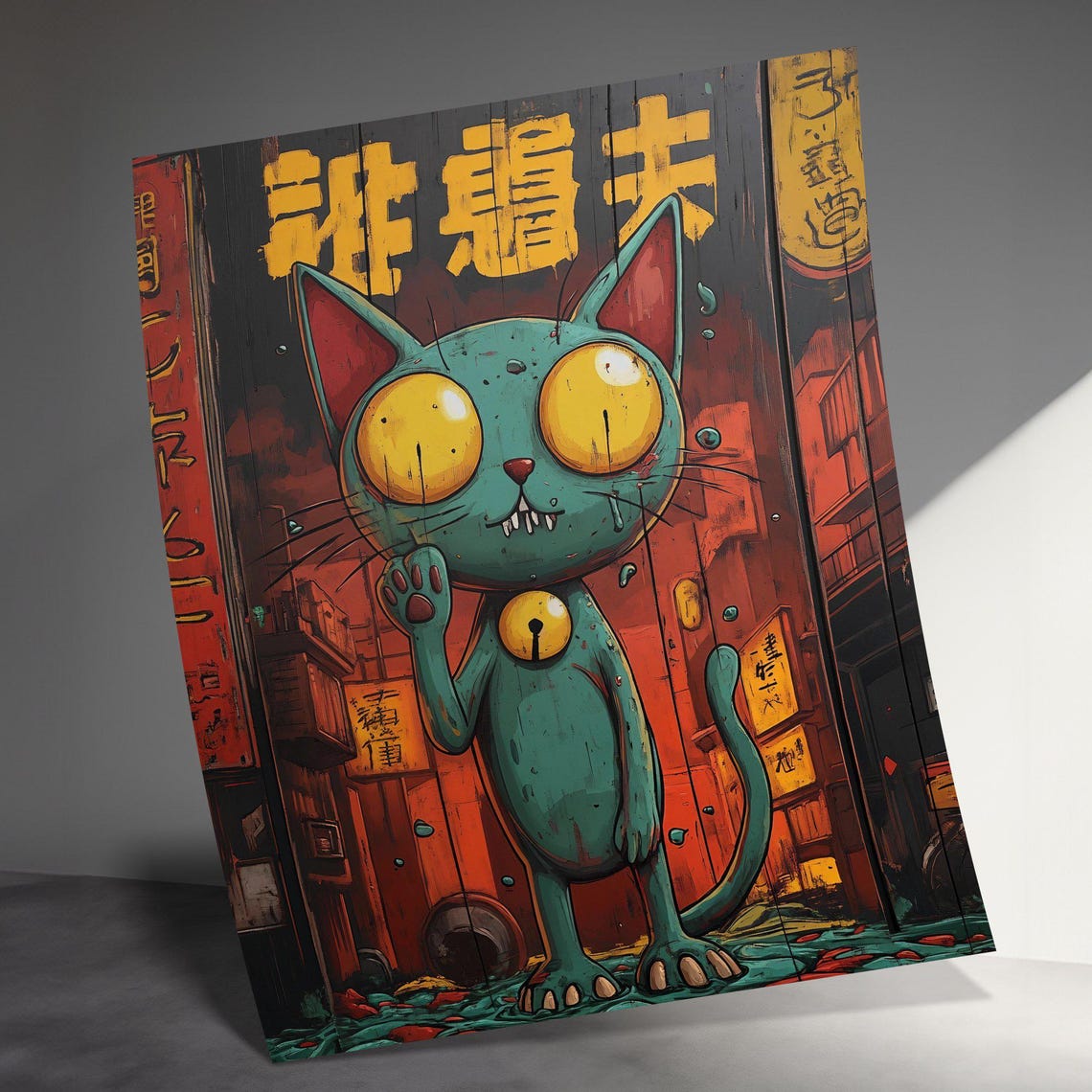 Standing Zombie Cat In Tokyo Street Creepy Japanese Cat Poster - Image 3