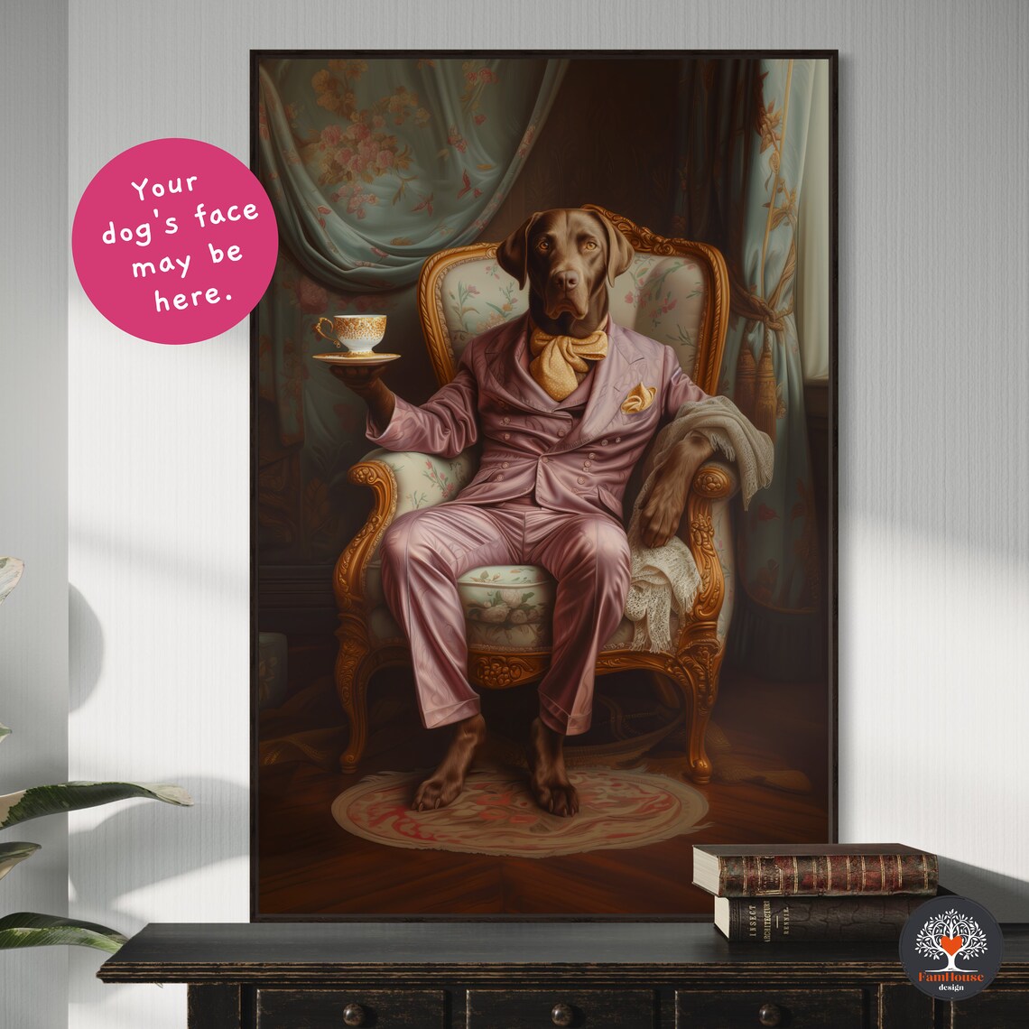 Personalized Victorian Chocolate Lab Portrait Art Print