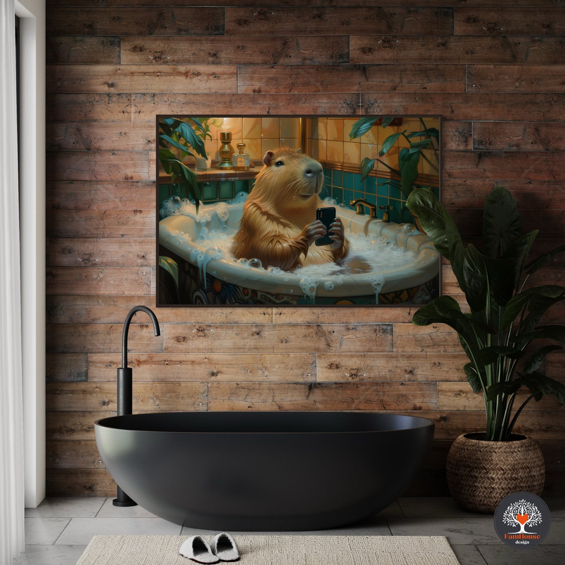 Whimsical Capybara Bath Time Relaxing in Vintage Bubble Bathtub Poster - Image 5