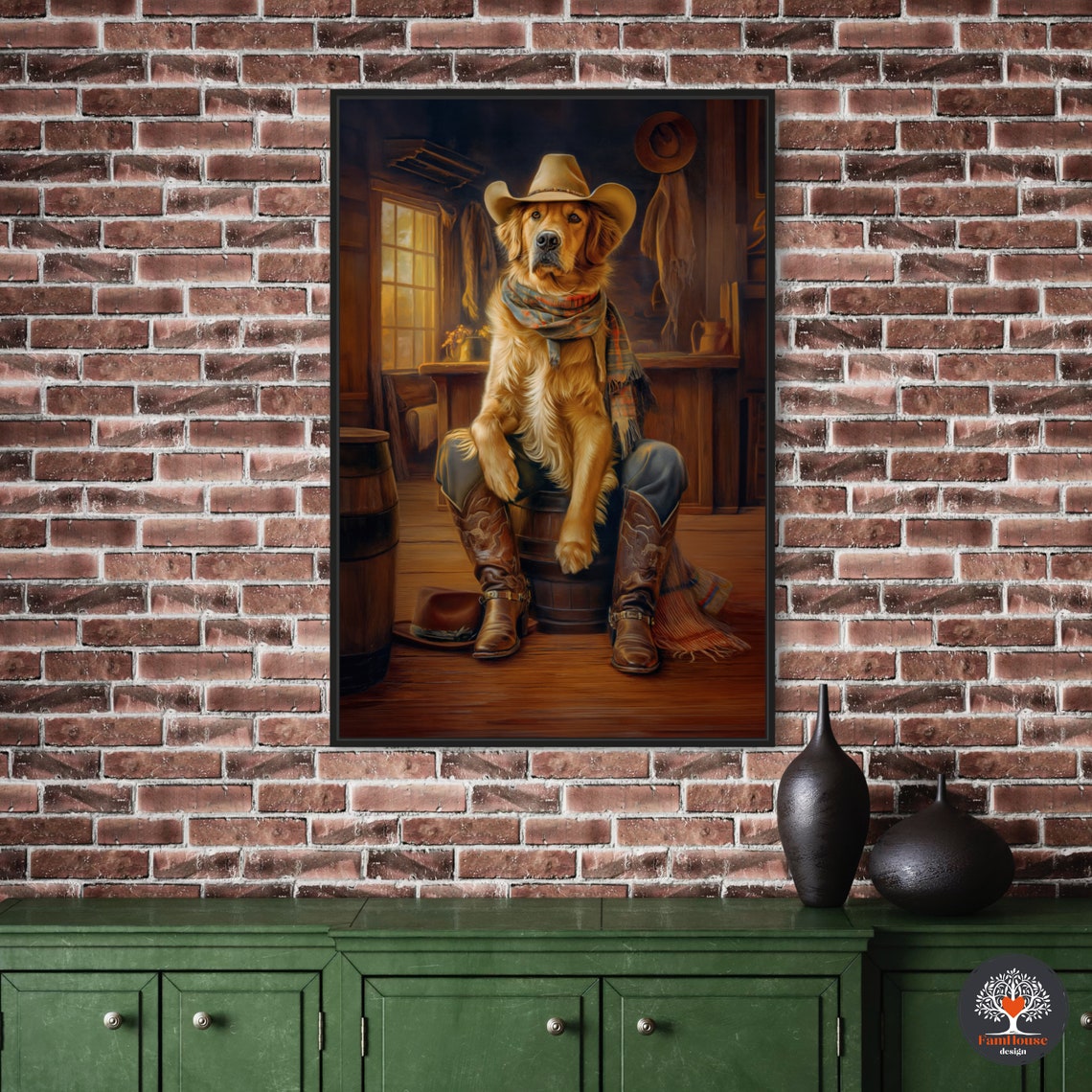 Golden Retriever Cowboy Portrait in Rustic Western Saloon Poster - Image 4