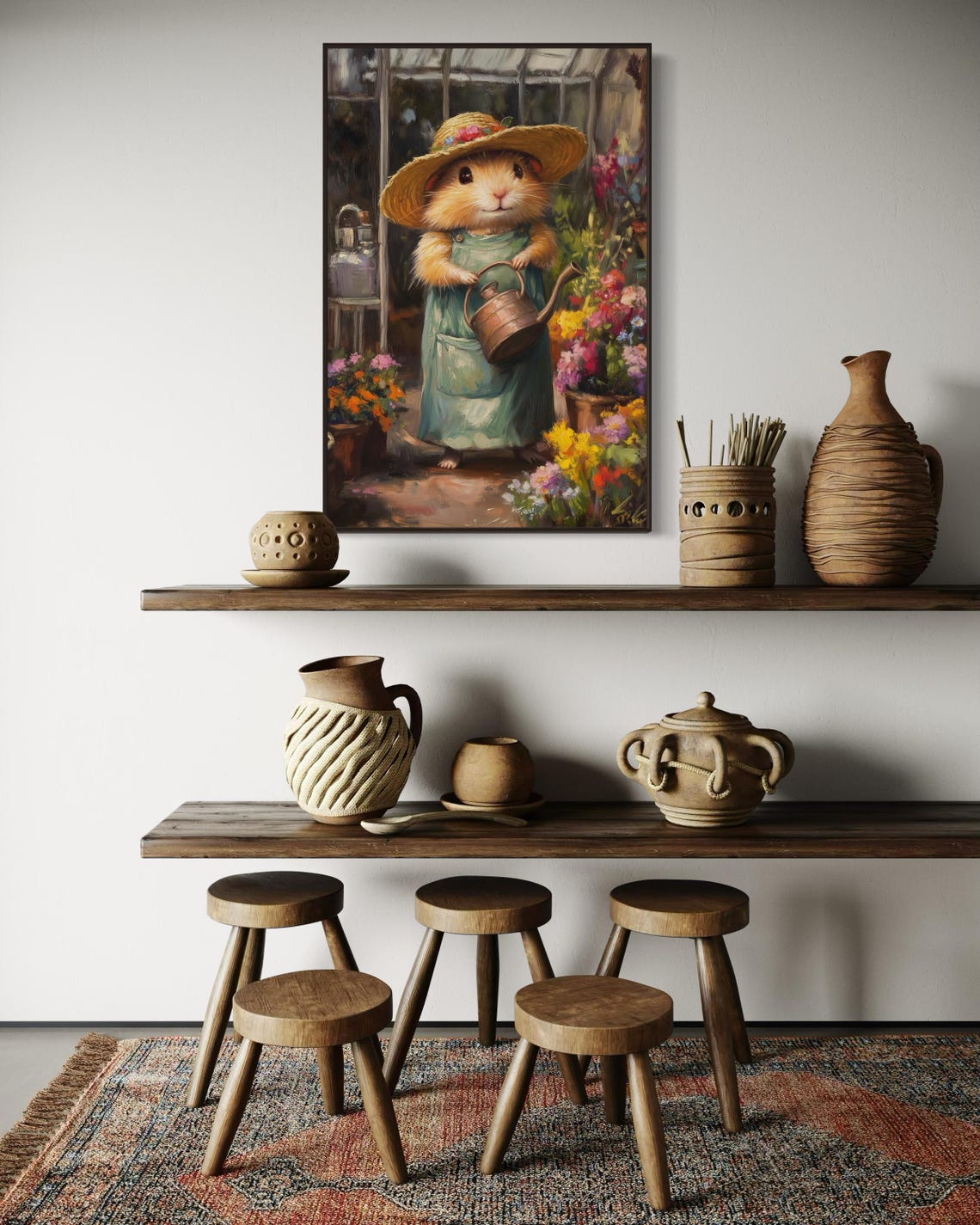 Cute Hamster Gardener in Straw Hat Holding Copper Watering Can Poster - Image 5
