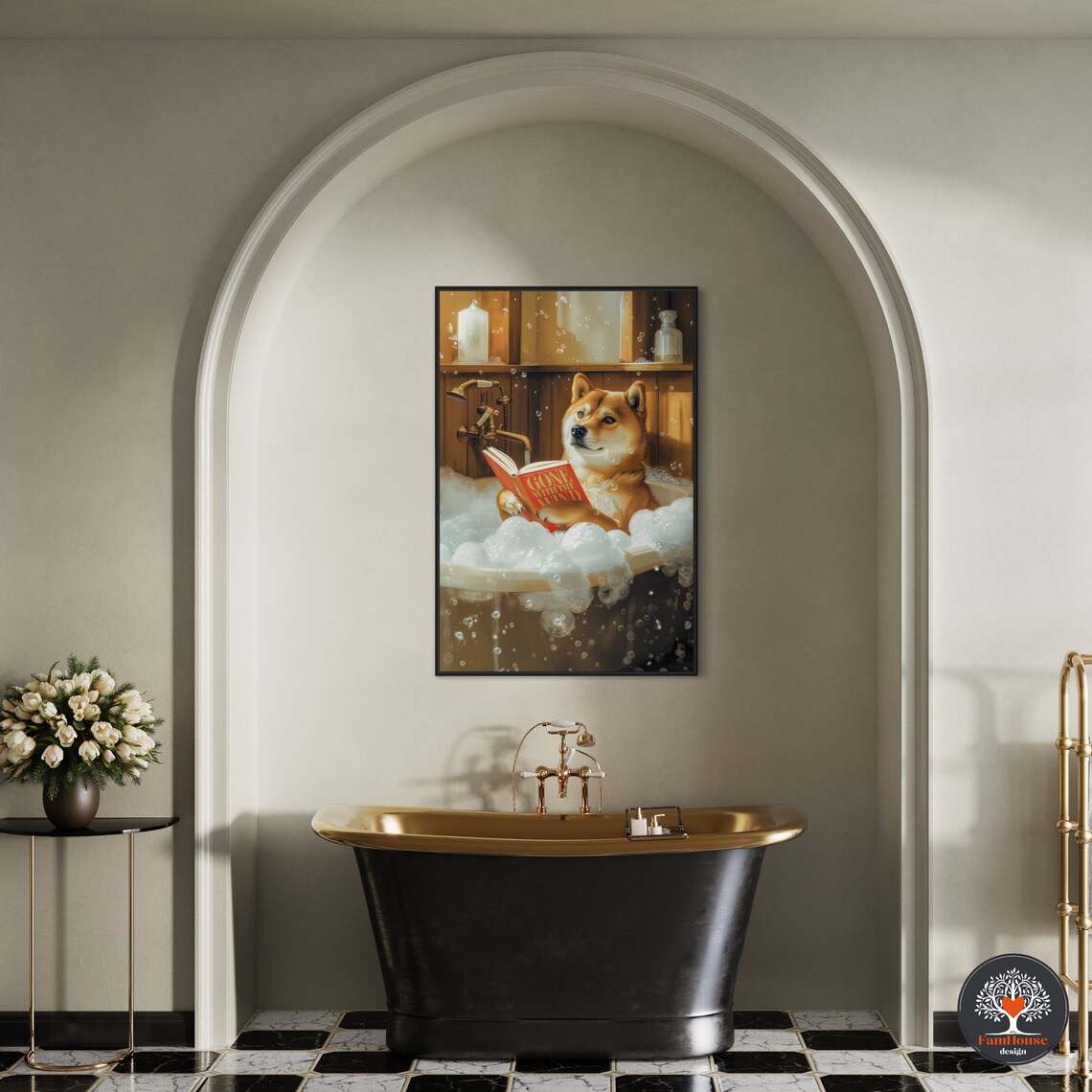 Custom Shiba Inu Dog in Bathtub, Funny Bathroom Art Print - Image 3