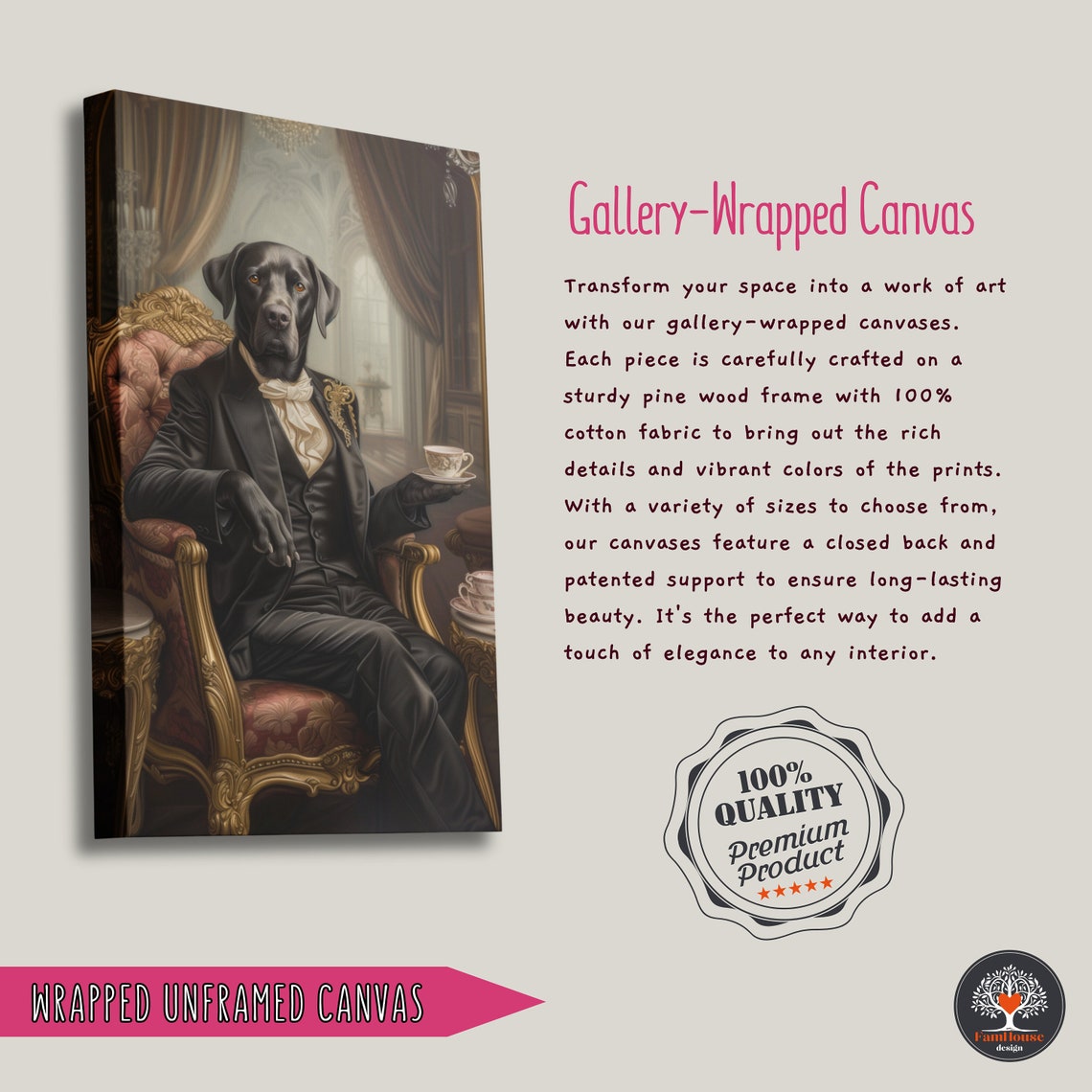 Black Labrador Gentleman in Tuxedo Holding Tea Cup Chair Poster - Image 3