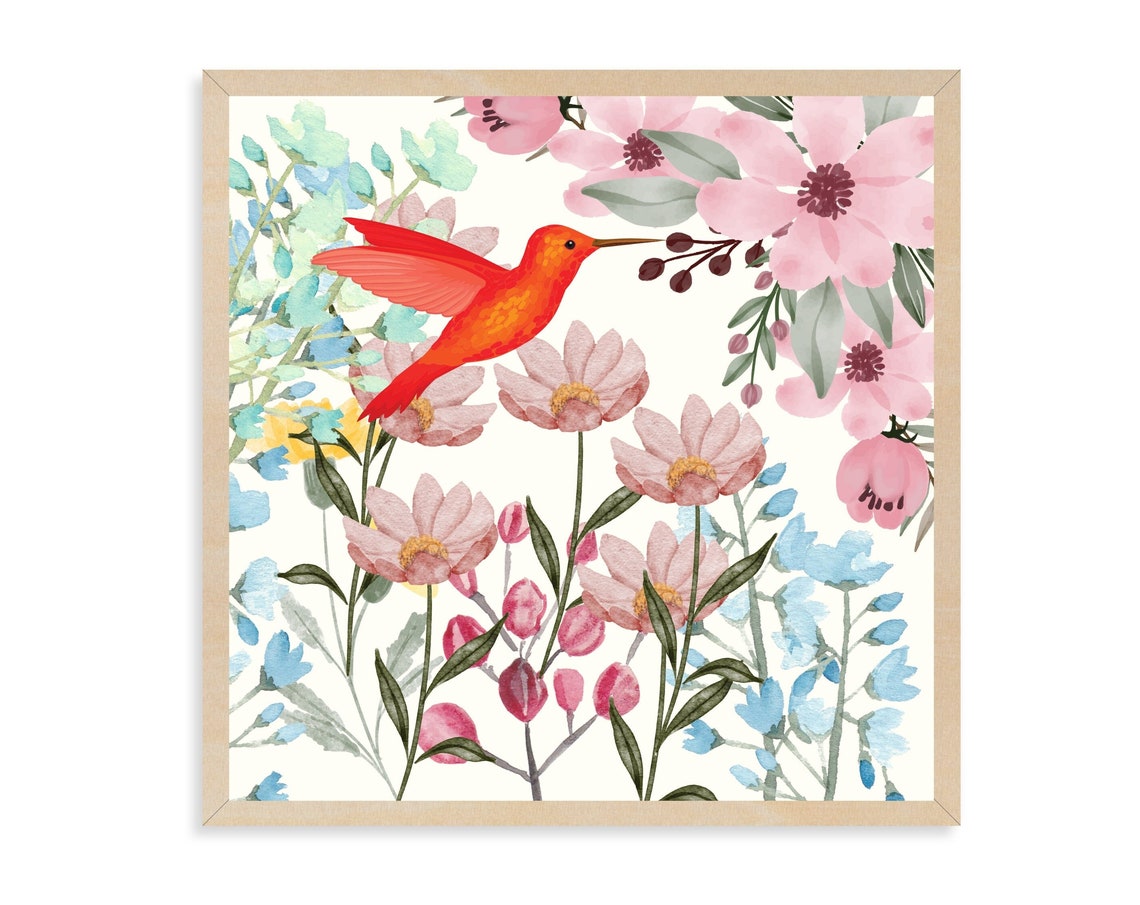 Bird Illustration Gicle Print With Botanical Element
