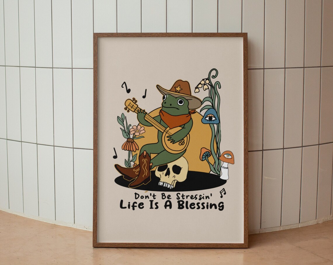 Retro Cowboy Frog Playing Banjo Life Is A Blessing Poster Art - Image 3