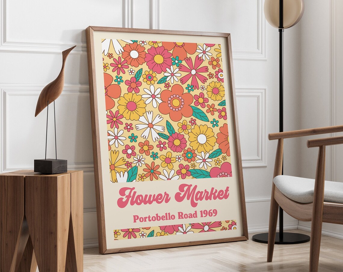 Portobello Road Retro Flower Market Art Print