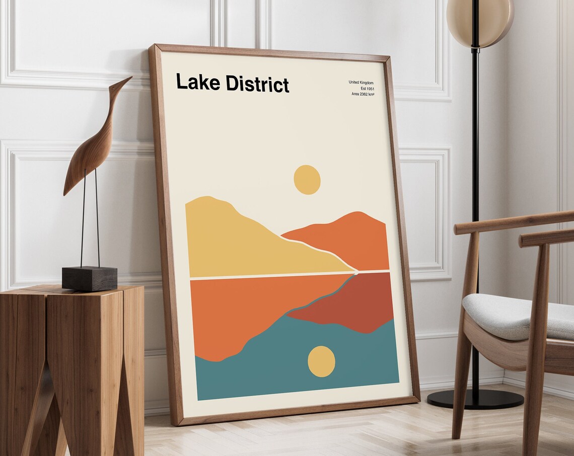 Lake District Minimal Travel Poster, Mid-Century