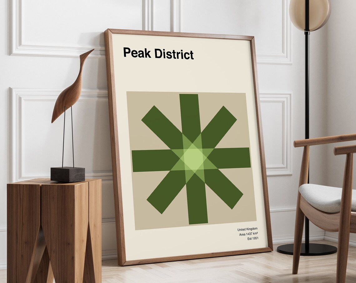 Peak District UK Minimalist Green Star National Park Art Poster