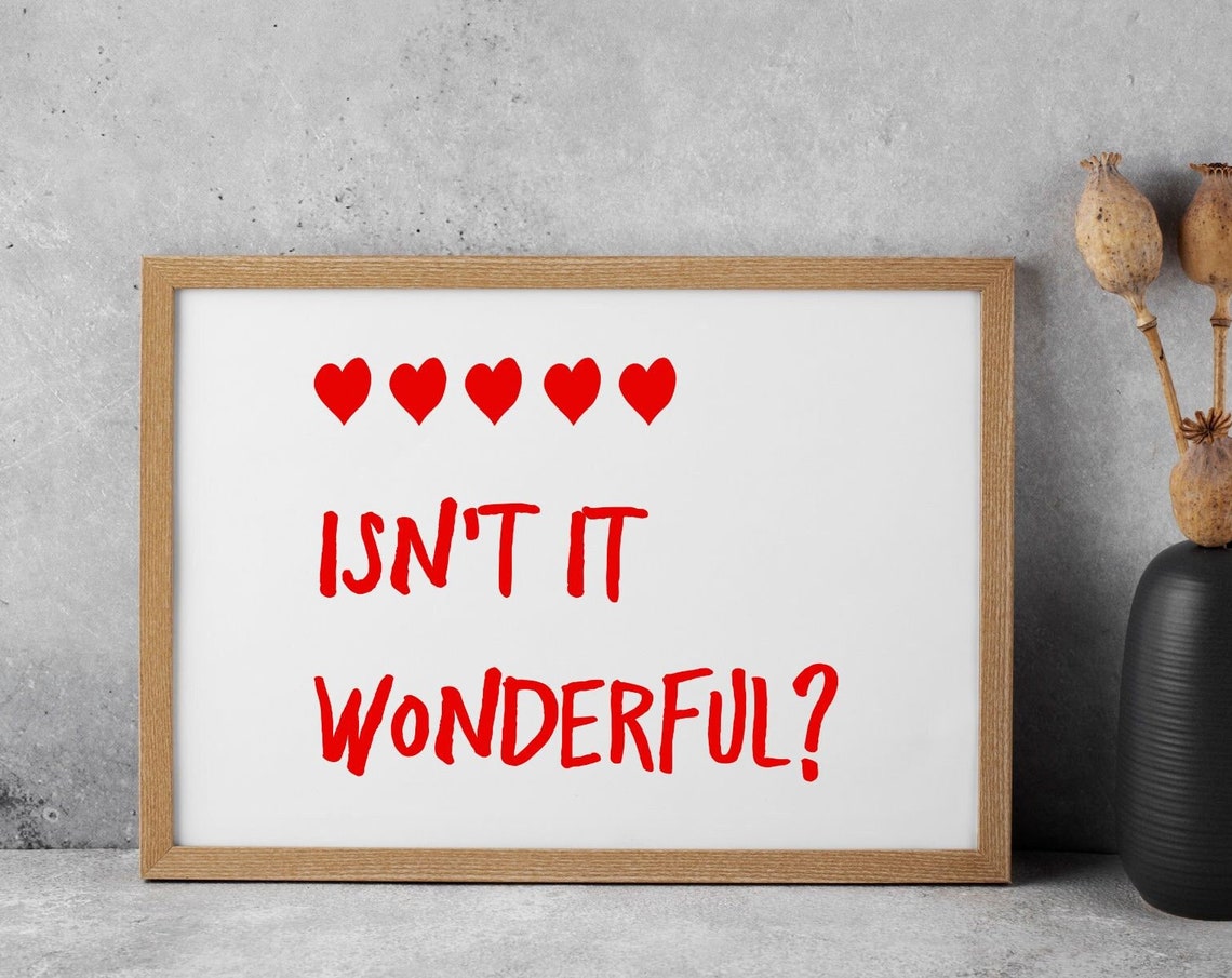Isnt It Wonderful Red Hearts Handwritten Love Affirmation Wall Poster
