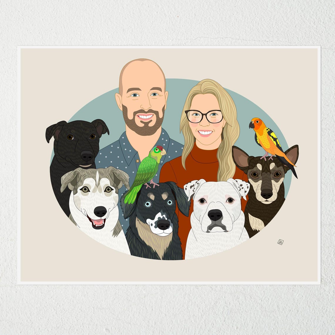 Family Portrait With Animals Personalized Family Portrait With Pets Furry Family Portrait Portrait The Whole Family Include Any Pet - Image 3