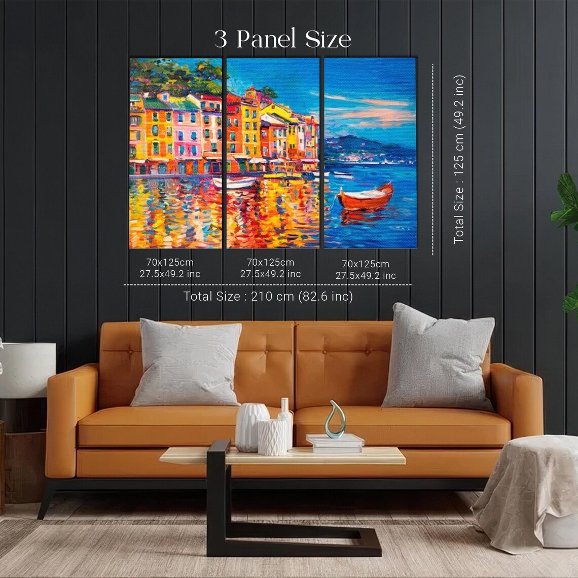 Colorful Italian Coastal Town With Boats Seaside Oil Painting Poster - Image 2