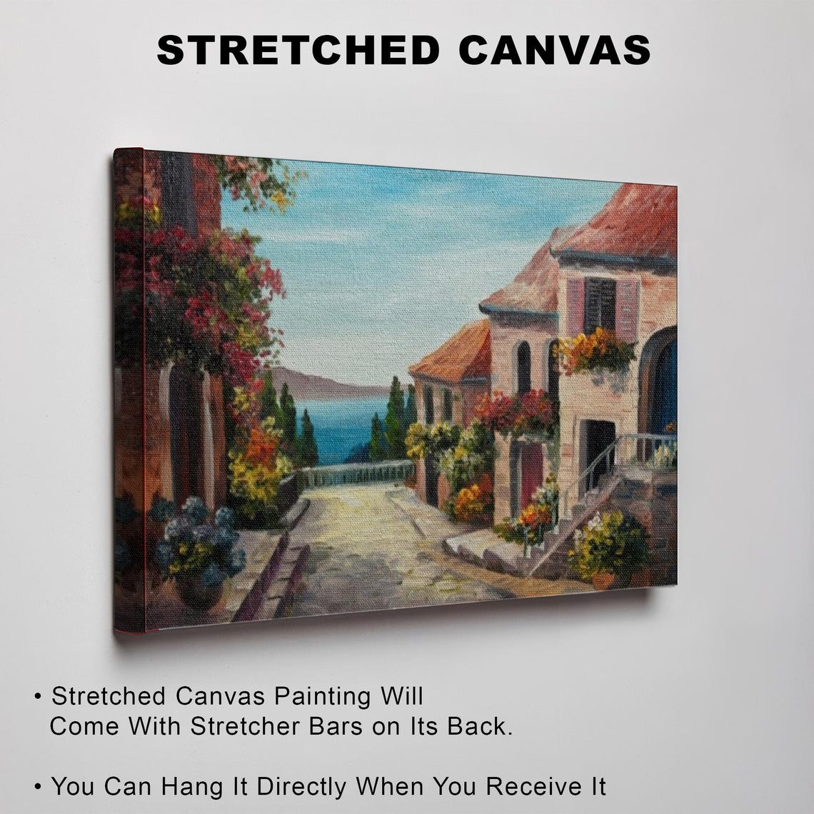 Charming Mediterranean Coastal Village Sea View Painting Poster - Image 3