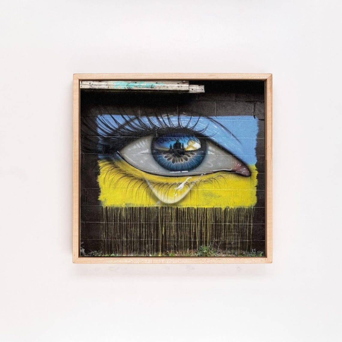 Crying Blue Eye With Yellow Paint Drips Street Art Style Poster - Image 4