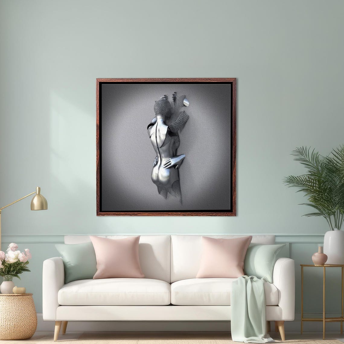 Gray And Silver 3D Metallic Female Figure Surreal Modern Art Poster