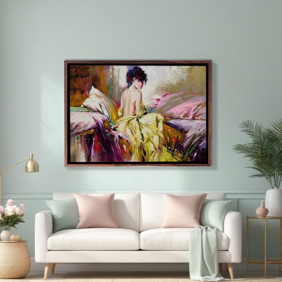 Impressionist Nude Woman Draped In Gold Fabric On Bed Poster