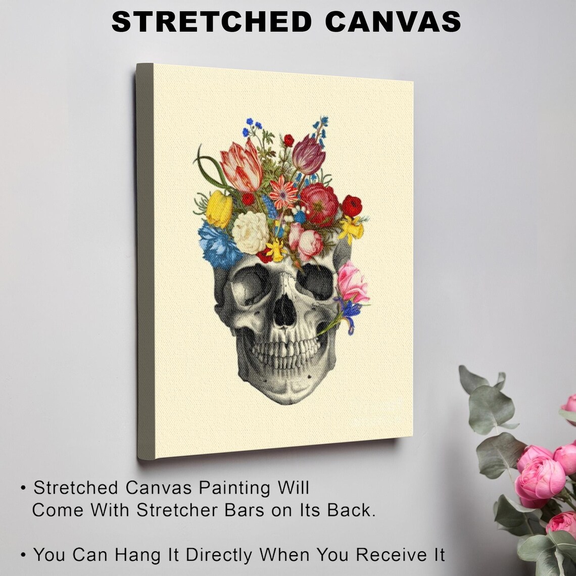 Vintage Floral Skull Day Of The Dead Illustration Art Poster - Image 3