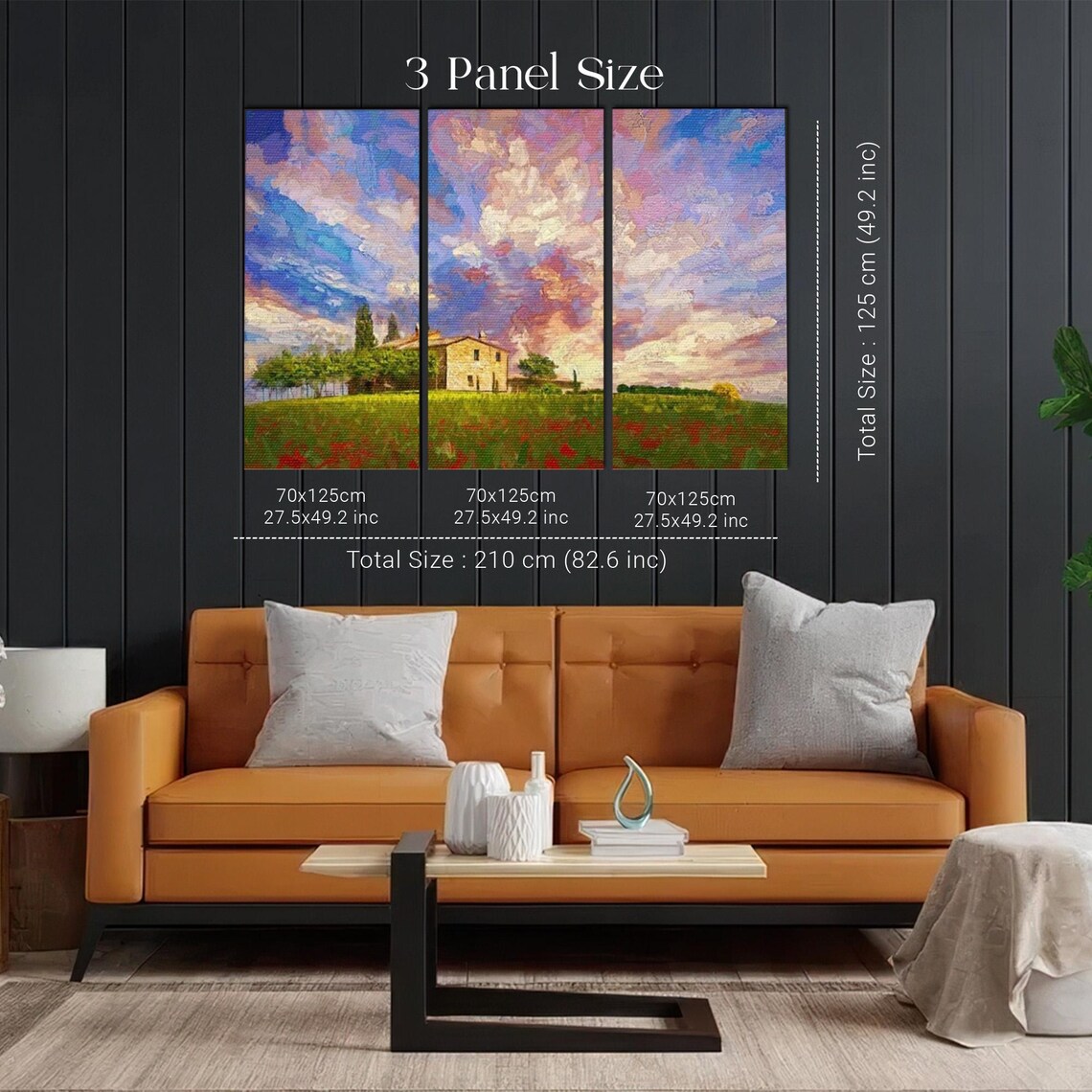 Tuscany Hilltop Farmhouse Above Red Poppy Field Oil Painting Poster - Image 2