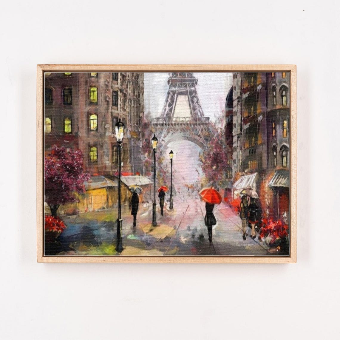 Eiffel Tower Rainy Paris Street Evening Red Umbrellas Poster - Image 4