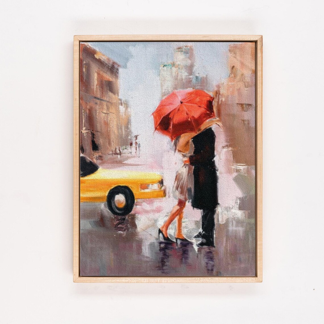 Reuniting Lovers Under Red Umbrella In Rainy City Street Art Poster - Image 4