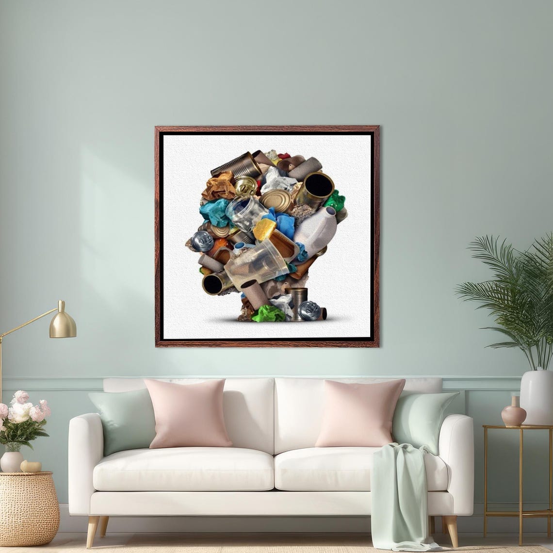 Surreal Human Head Made Of Trash Environmental Awareness Poster