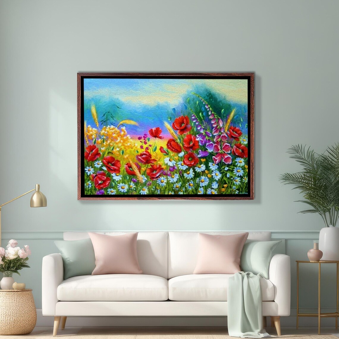 Red Poppies And White Daisies Blooming In A Sunny Meadow Poster