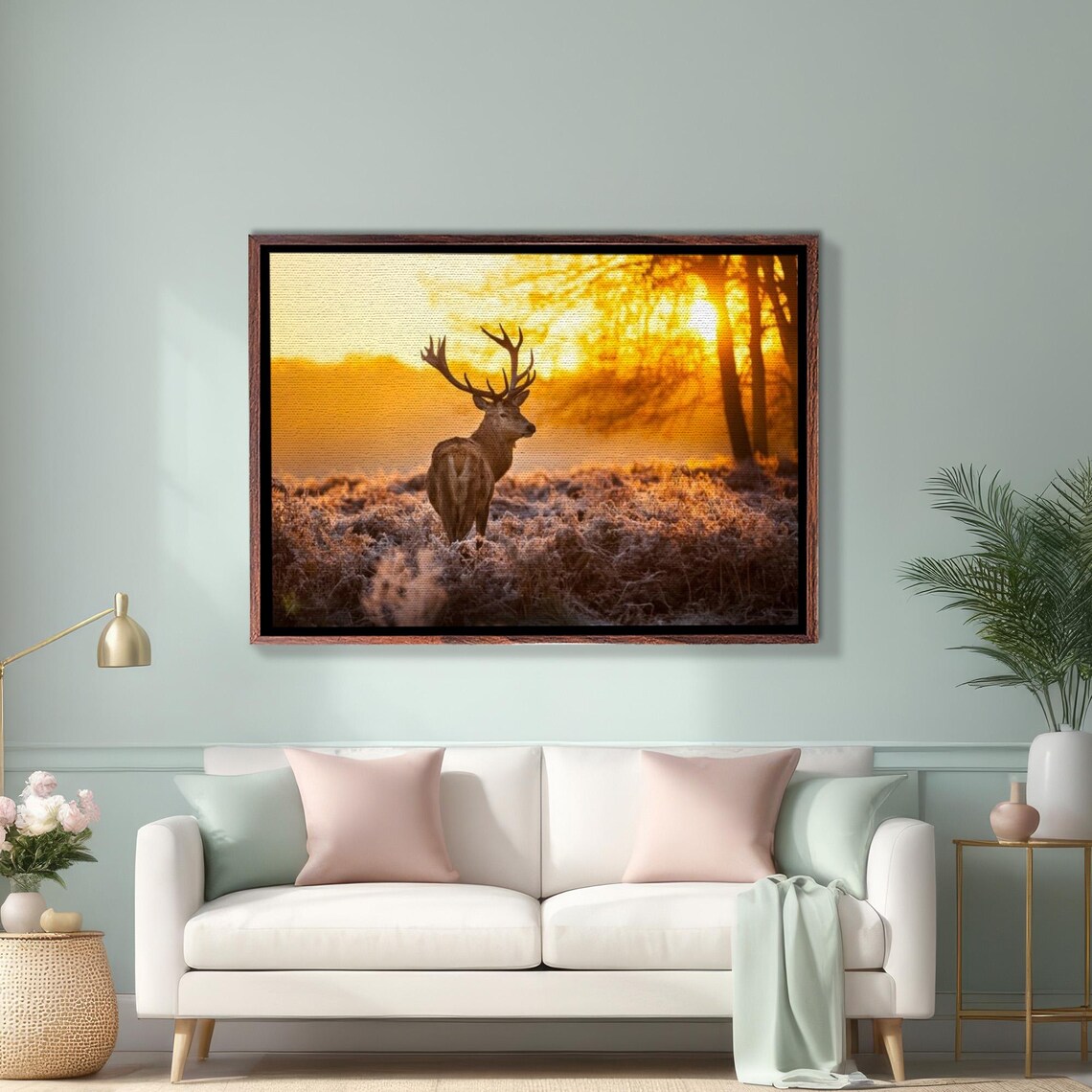Stag Deer At Sunset In A Frosty Field Wildlife Photo Art Poster